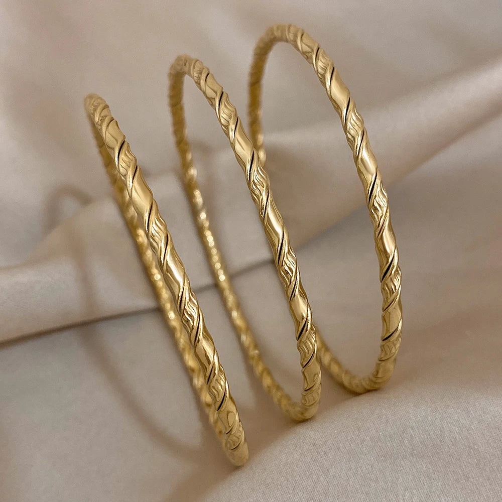 Safiya – Lot 3 Bracelets Dorés Torsadés Acier Inoxydable Waterproof | FancyFez