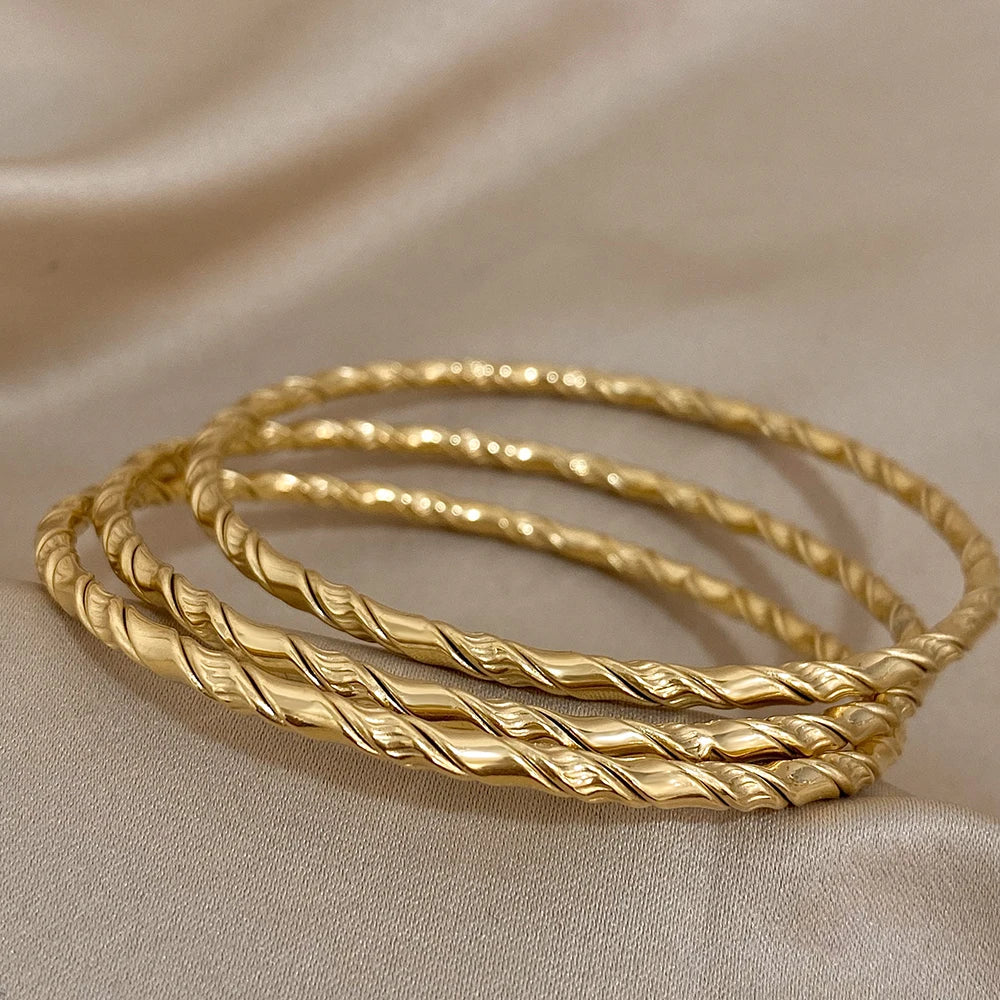 Safiya – Lot 3 Bracelets Dorés Torsadés Acier Inoxydable Waterproof | FancyFez