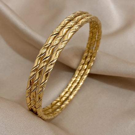 Safiya – Lot 3 Bracelets Dorés Torsadés Acier Inoxydable Waterproof | FancyFez