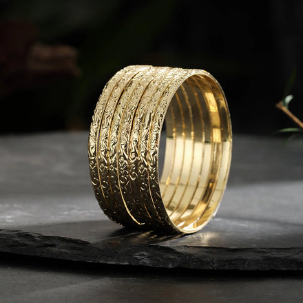 Nour – Bracelet Jonc Doré 14K Gravé Motifs Floraux Vintage | FancyFez
