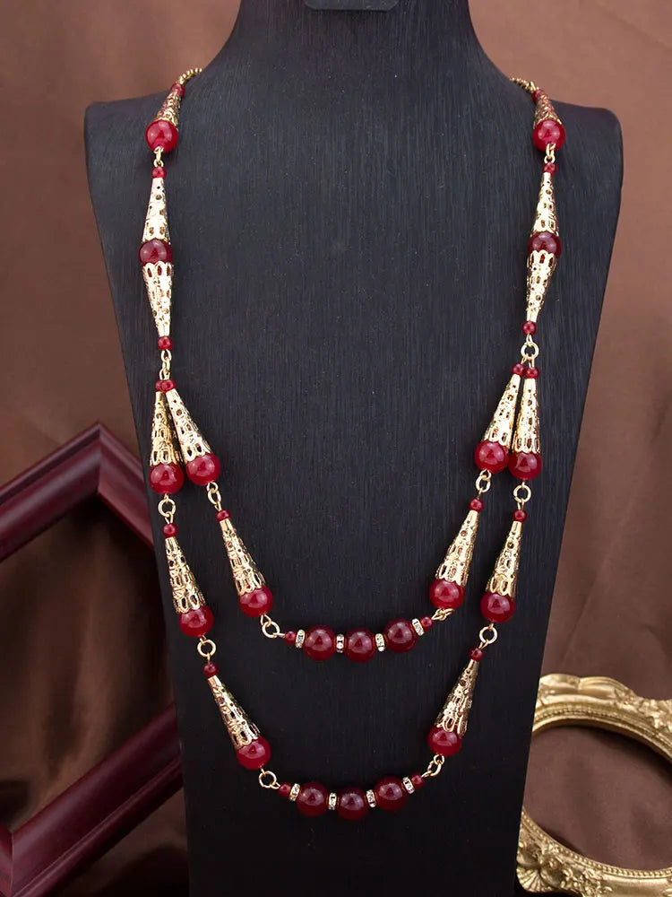 Bahja – Collier Long Double Rang Perles Colorées Style Caftan Marocain | FancyFez