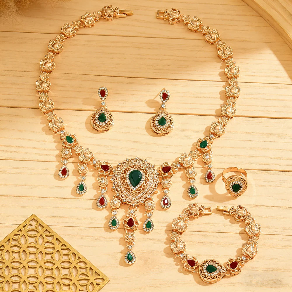Sultana Royale – Parure Mariage 4 Pièces Pierres Rouges & Vertes | FancyFez