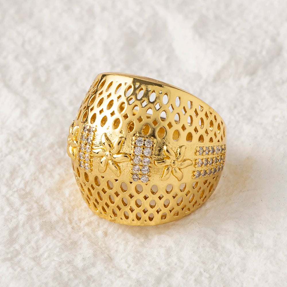 Sultana – Bague Dorée 18K Ciselée Style Ottoman Zircon | FancyFez