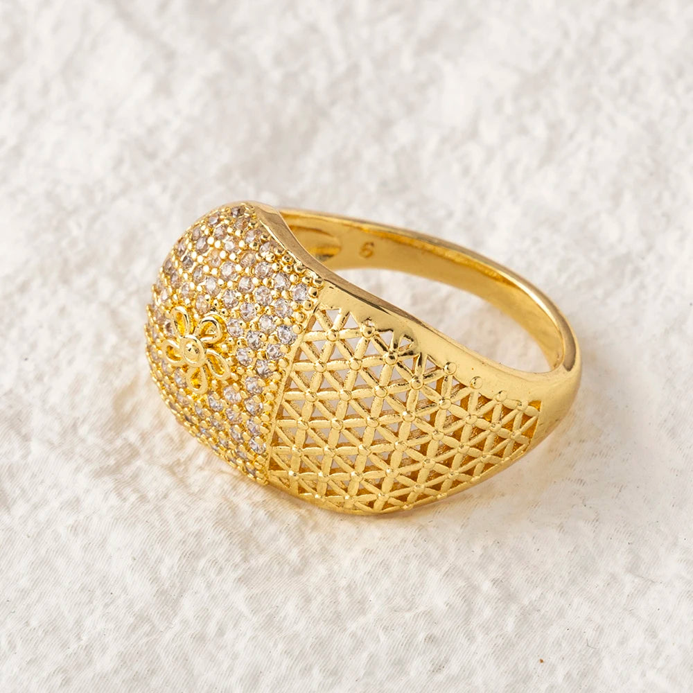 Sultana – Bague Dorée 18K Ciselée Style Ottoman Zircon | FancyFez