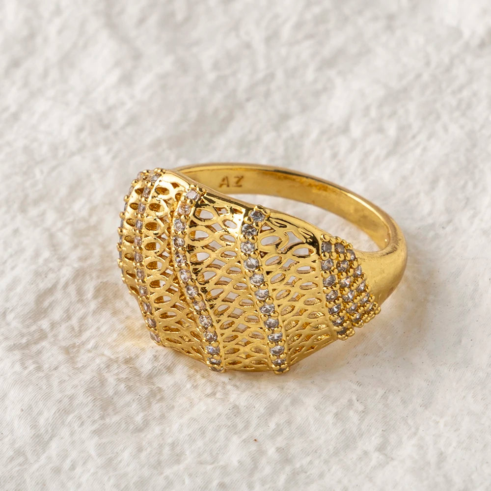Sultana – Bague Dorée 18K Ciselée Style Ottoman Zircon | FancyFez