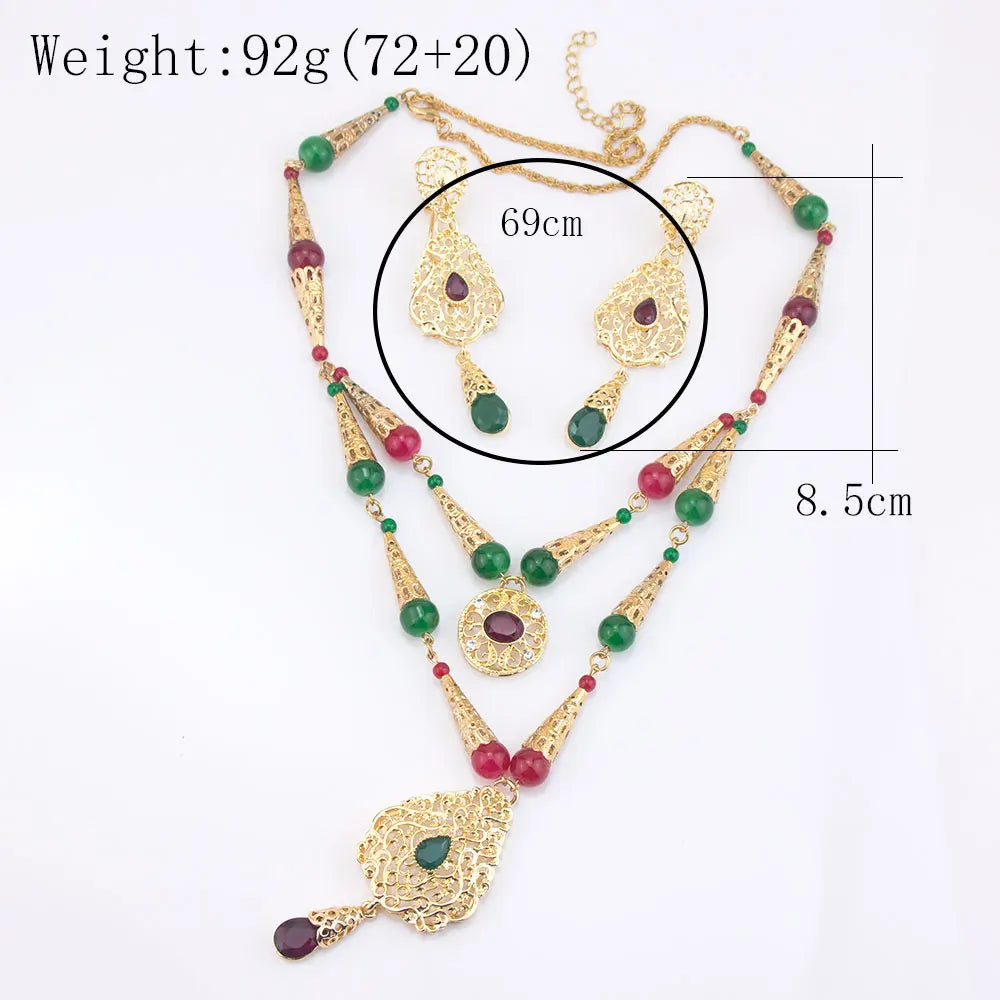 Lalla – Parure Collier Double Rang Perles Marocaines & Boucles Dorées | FancyFez