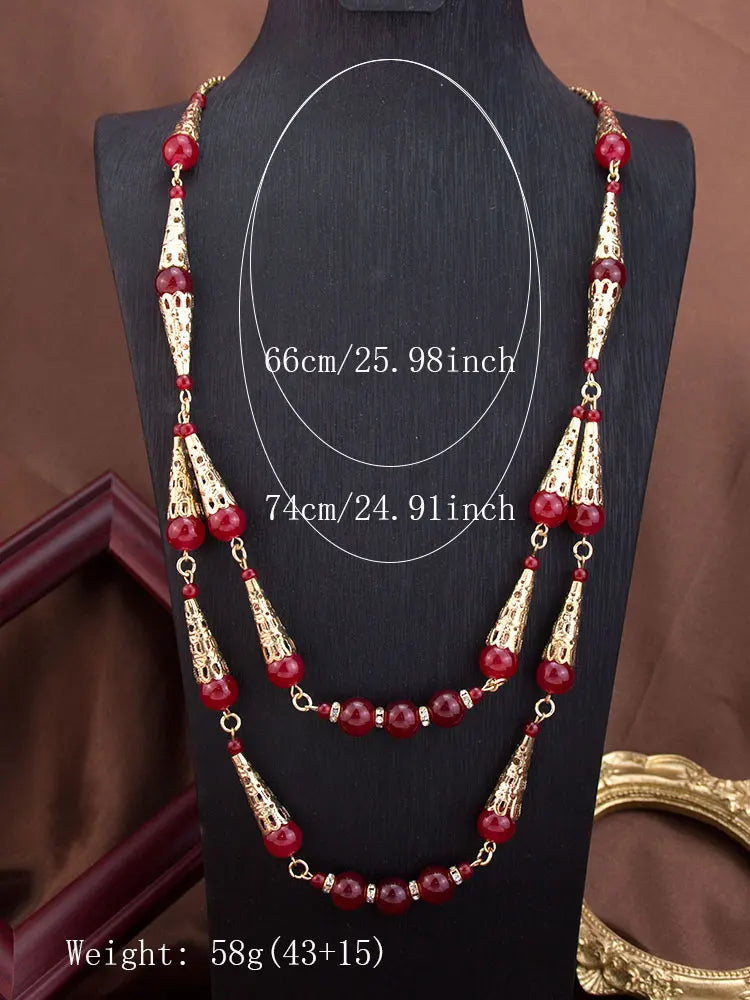 Bahja – Collier Long Double Rang Perles Colorées Style Caftan Marocain | FancyFez