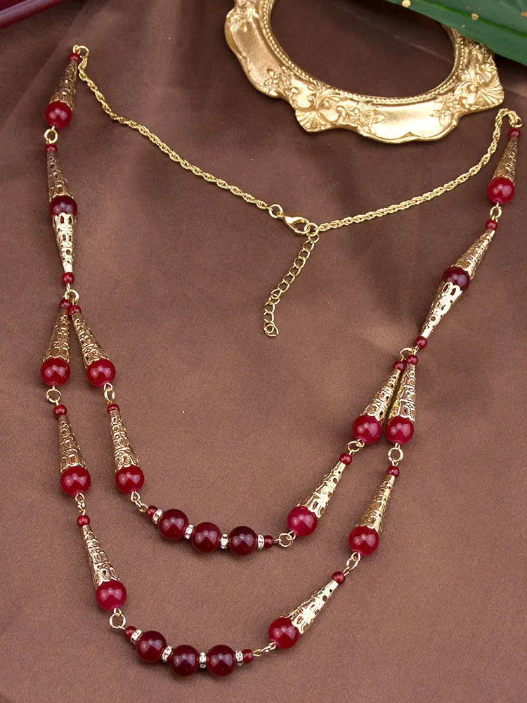 Bahja – Collier Long Double Rang Perles Colorées Style Caftan Marocain | FancyFez