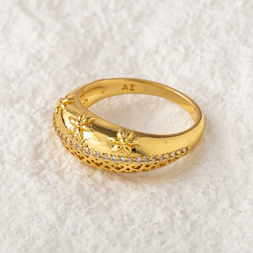 Sultana – Bague Dorée 18K Ciselée Style Ottoman Zircon | FancyFez