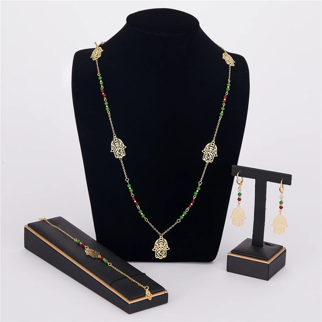 Princesse du Caftan – Parure Dorée Pierre Verte Collier Boucles Bracelet | FancyFez