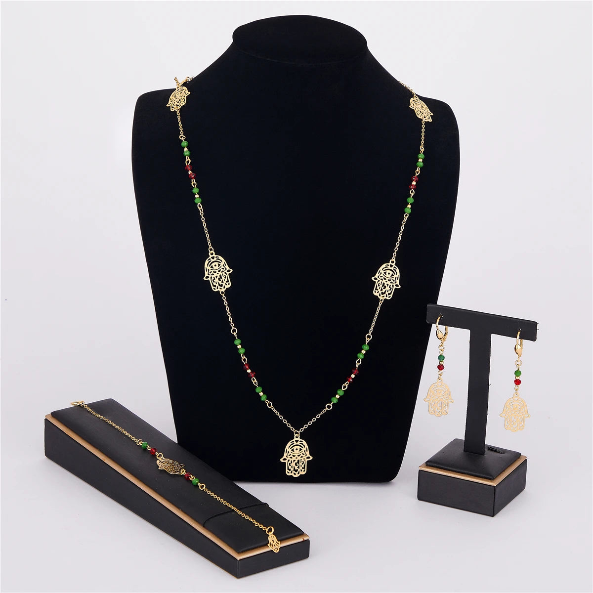 Princesse du Caftan – Parure Dorée Pierre Verte Collier Boucles Bracelet | FancyFez