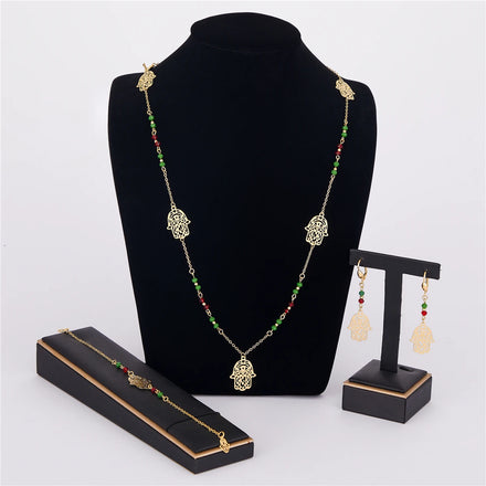Princesse du Caftan – Parure Dorée Pierre Verte Collier Boucles Bracelet | FancyFez