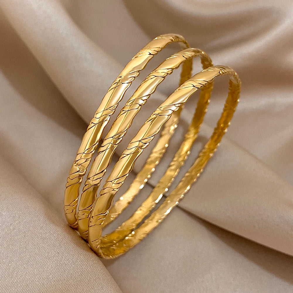 Safiya – Lot 3 Bracelets Dorés Torsadés Acier Inoxydable Waterproof | FancyFez