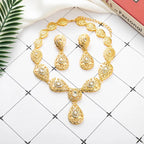 Yasmine – Parure 3 Pièces Collier Pendentif Goutte Verte Dorée | FancyFez