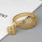 Kenza – Bracelet Manchette & Bague Dorée Ajourée Style Marocain | FancyFez