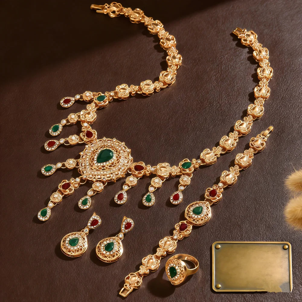 Sultana Royale – Parure Mariage 4 Pièces Pierres Rouges & Vertes | FancyFez
