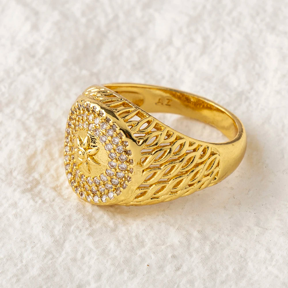 Sultana – Bague Dorée 18K Ciselée Style Ottoman Zircon | FancyFez