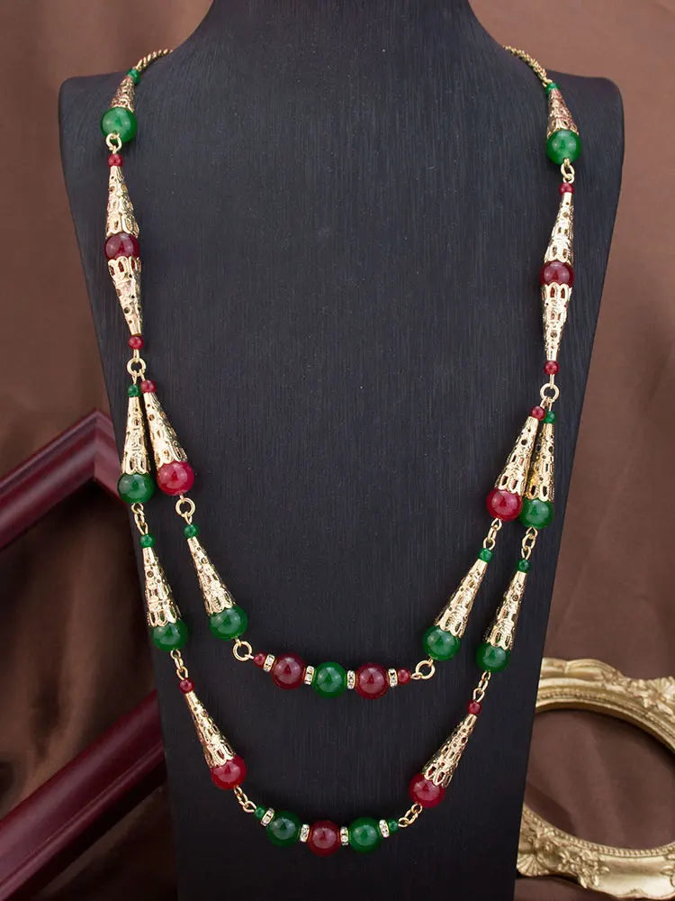 Bahja – Collier Long Double Rang Perles Colorées Style Caftan Marocain | FancyFez