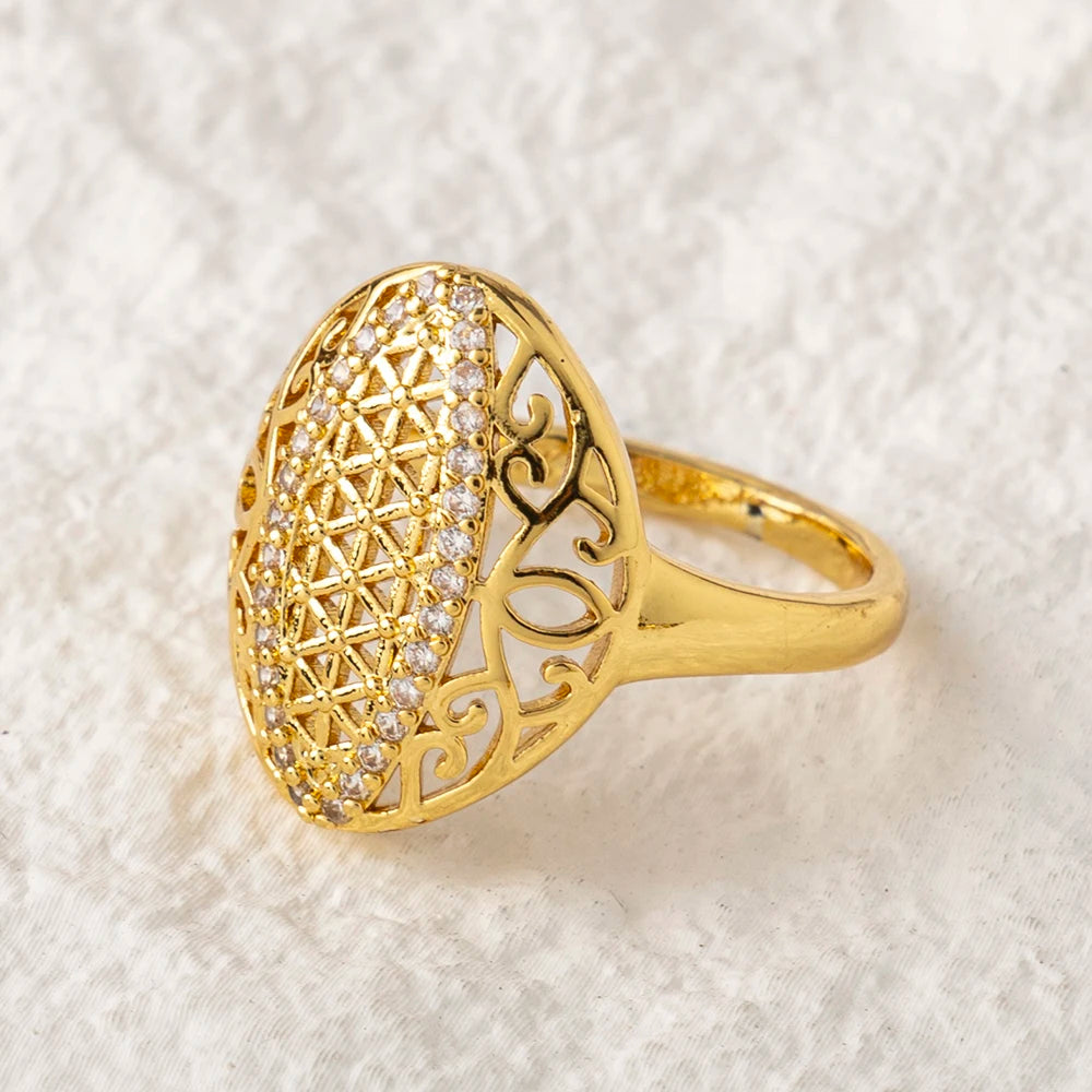 Sultana – Bague Dorée 18K Ciselée Style Ottoman Zircon | FancyFez
