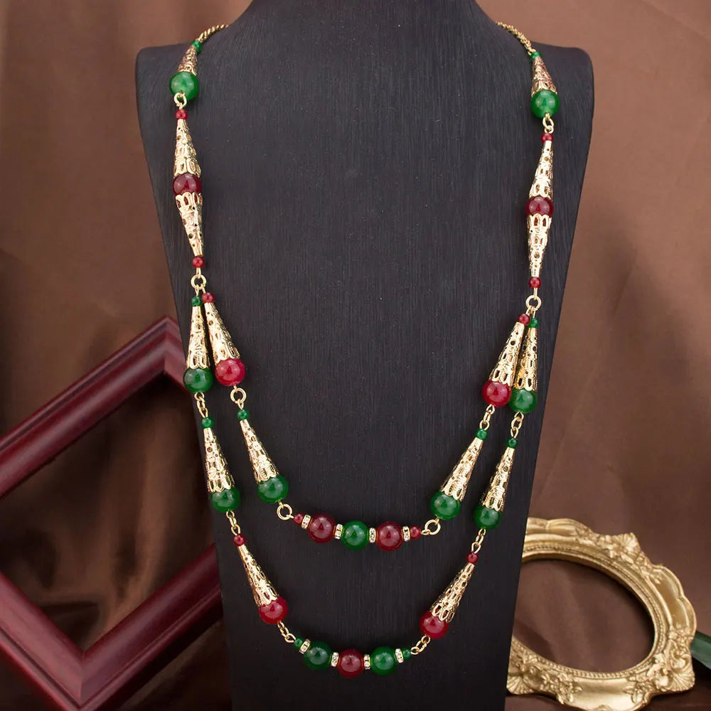 Bahja – Collier Long Double Rang Perles Colorées Style Caftan Marocain | FancyFez