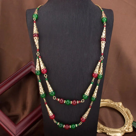 Bahja – Collier Long Double Rang Perles Colorées Style Caftan Marocain | FancyFez