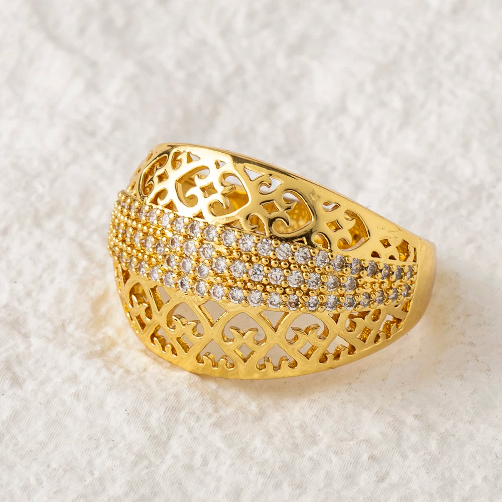 Sultana – Bague Dorée 18K Ciselée Style Ottoman Zircon | FancyFez