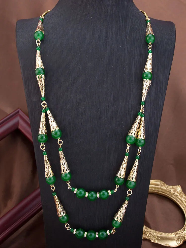 Bahja – Collier Long Double Rang Perles Colorées Style Caftan Marocain | FancyFez