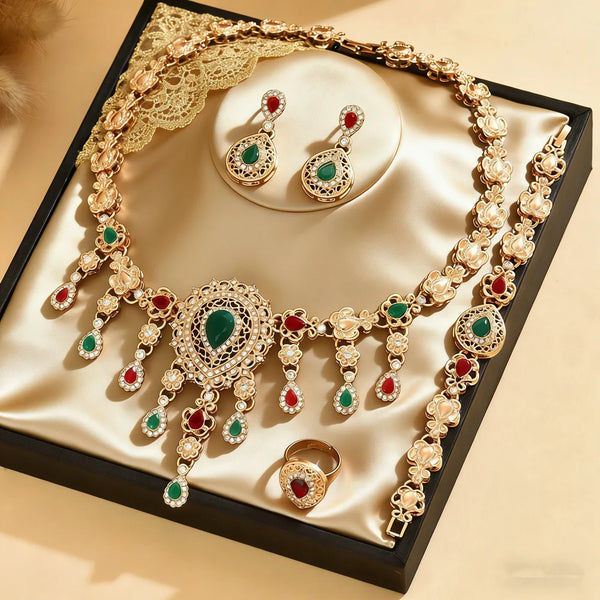 Sultana Royale – Parure Mariage 4 Pièces Pierres Rouges & Vertes | FancyFez