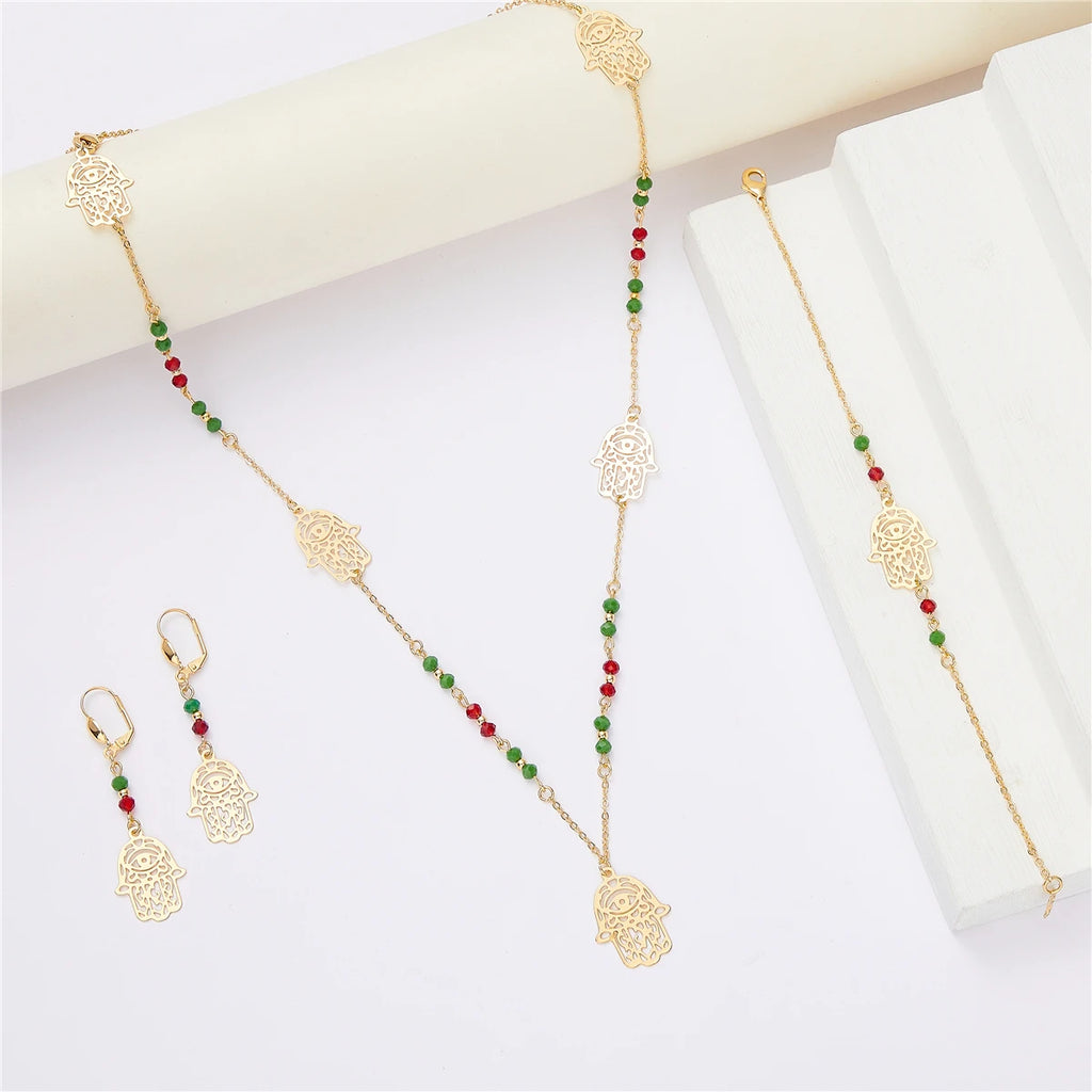 Princesse du Caftan – Parure Dorée Pierre Verte Collier Boucles Bracelet | FancyFez