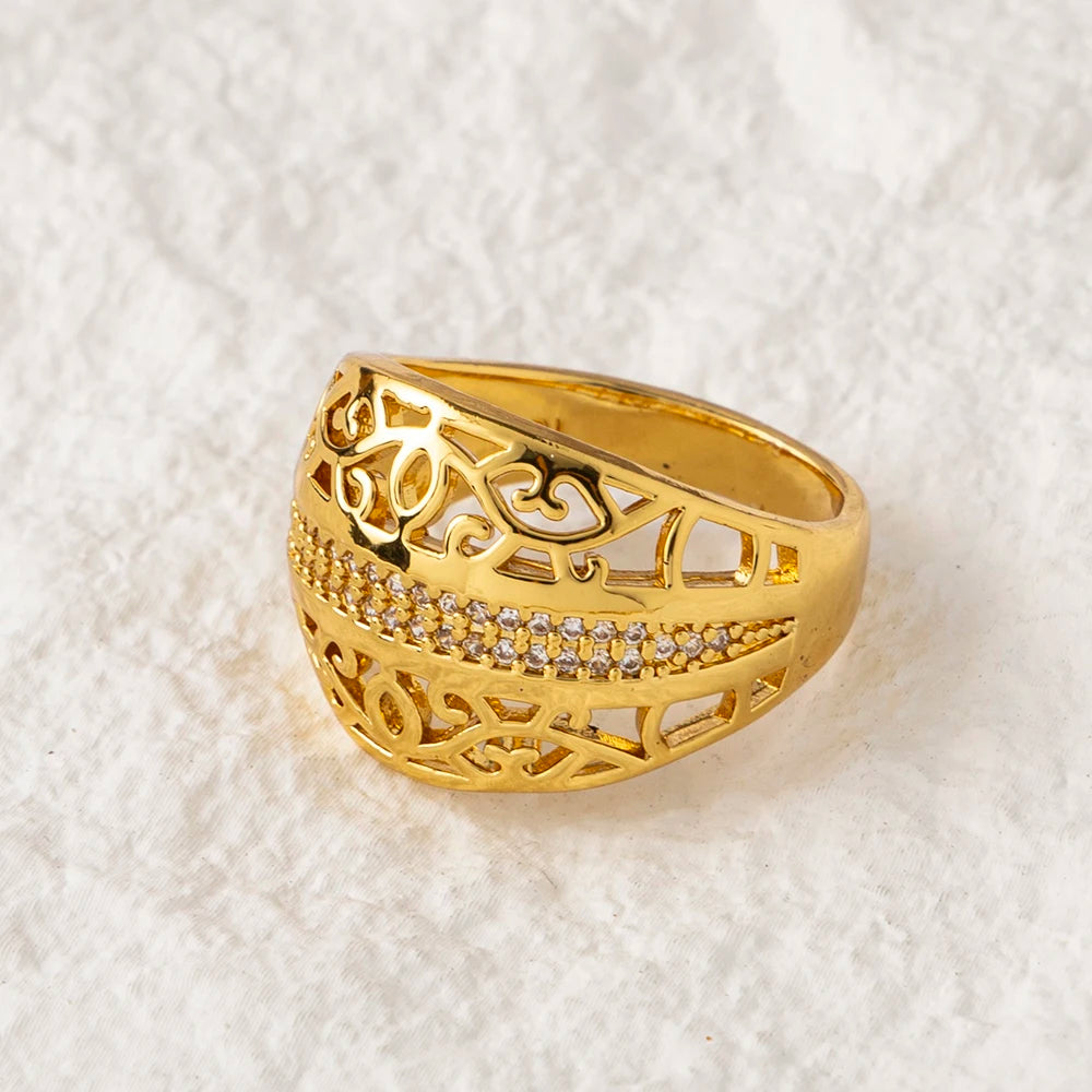 Sultana – Bague Dorée 18K Ciselée Style Ottoman Zircon | FancyFez