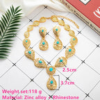 Yasmine – Parure 3 Pièces Collier Pendentif Goutte Verte Dorée | FancyFez