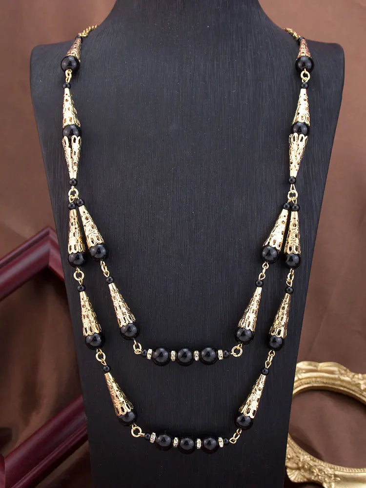 Bahja – Collier Long Double Rang Perles Colorées Style Caftan Marocain | FancyFez